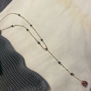KENDRA SCOTT Lucielle Y Necklace in Bordeaux Tiger's Eye Red Maroon Gold Tone